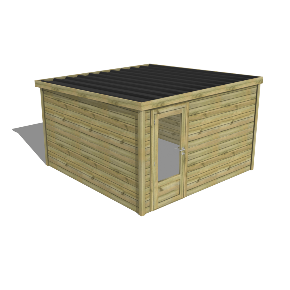 Abri de jardin bois pin traité autoclave 27mm - essentiel - 3,44x3,44m / 12m2 - bac acier - abri français