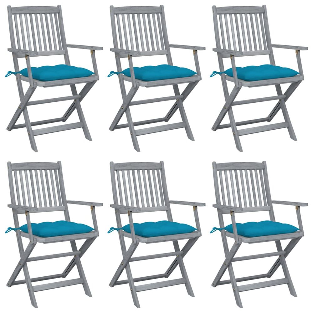 Chaises pliantes 6 pièces avec coussins en bois d'acacia massif