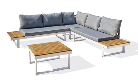 Salon de jardin miyako en bois d'acacia et aluminium blanc