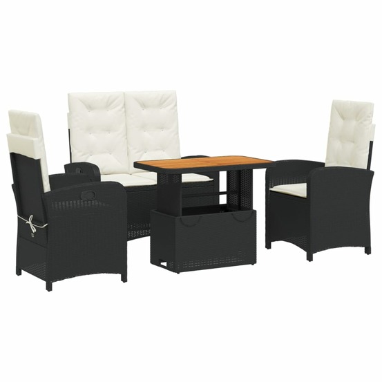 Ensemble à manger de jardin 4 pcs avec coussins noir