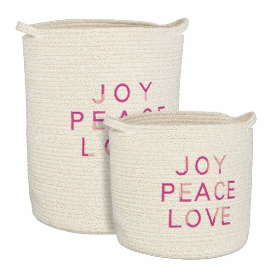 Mica decorations - lot de 2 paniers de rangement en coton blanc h46