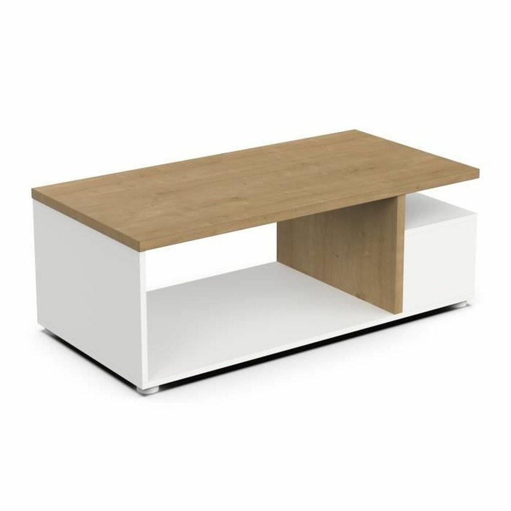 Table basse rectangulaire access - 3 niches - chêne hamilton et blanc - 91,8 x 50 x 36 cm
