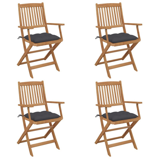 Chaises pliables de jardin lot de 4 avec coussins bois d'acacia