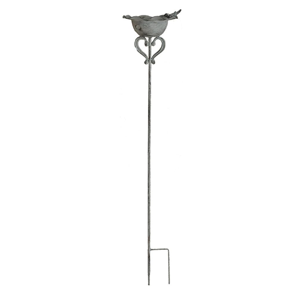 Mangeoire pour oiseaux sur tige métal gris patiné 21x110cm