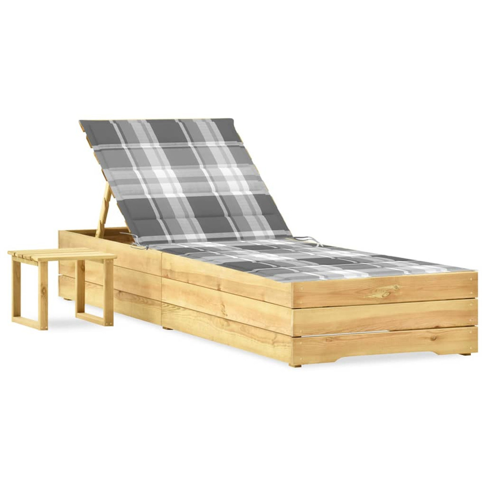 Chaise longue de jardin avec table et coussin pin imprégné bain de soleil