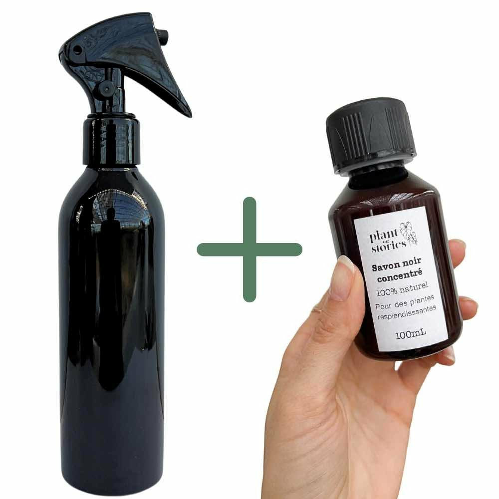 Pulvérisateur pour plantes 250ml + bouteille de 100ml de savon noir concentré pour plantes