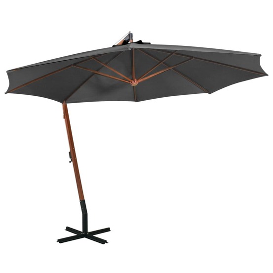 Parasol de jardin suspendu avec mât anthracite bois de sapin
