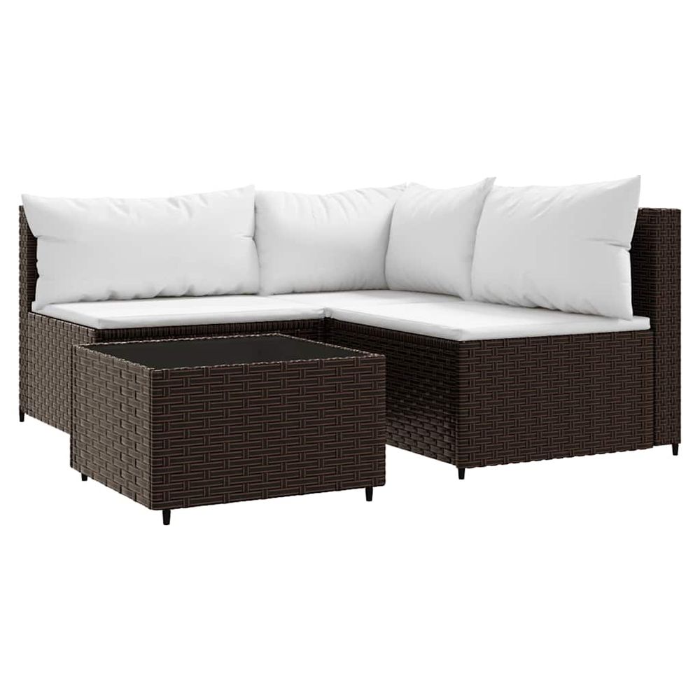 Salon de jardin 4 pcs avec coussins marron résine tressée