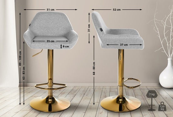 Tabouret de bar braga tissu doré