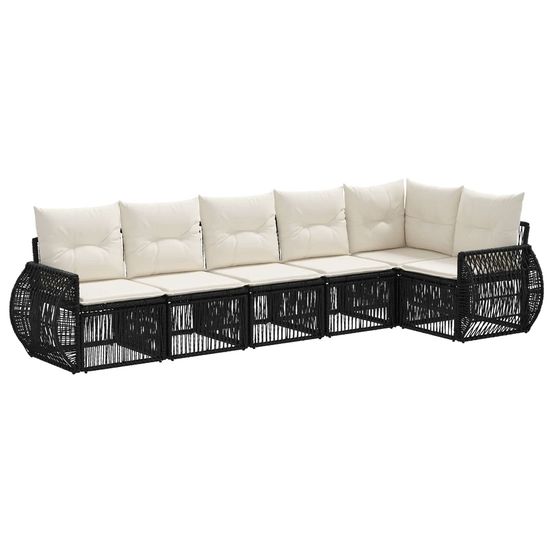 Ensemble de canapé de jardin 6 pc noir et blanc crème polyrotin