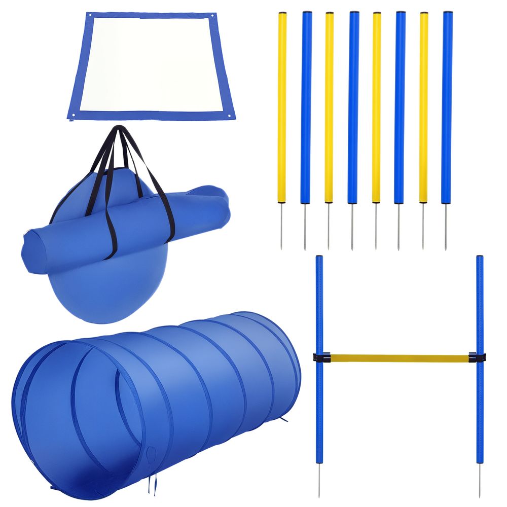 Parcours agility chien plastique jardin tunnel sauts slalom complet 88x88x25cm bleu - comfortxl outdoor living