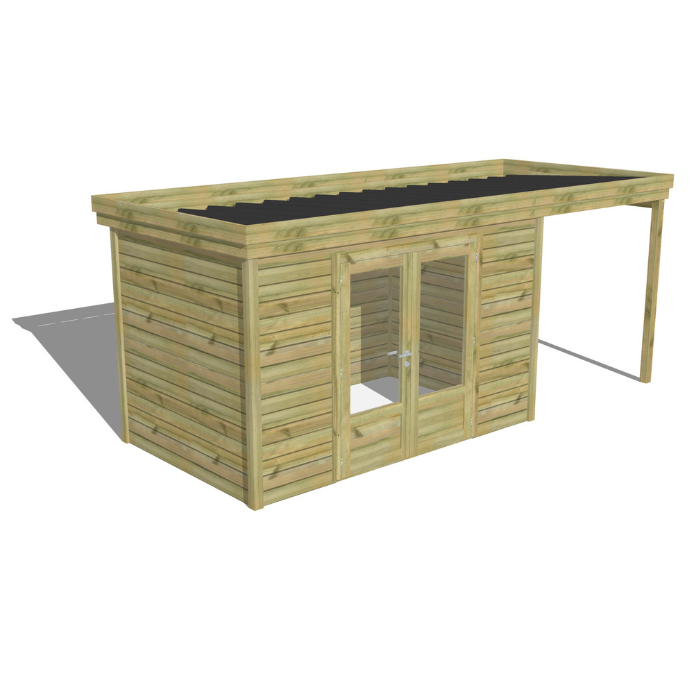 Abri de jardin bois pin traité autoclave 27mm - 5,44x2,14m / 12m2 - bac acier - abri français