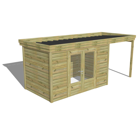 Abri de jardin bois pin traité autoclave 27mm - 5,44x2,14m / 12m2 - bac acier - abri français