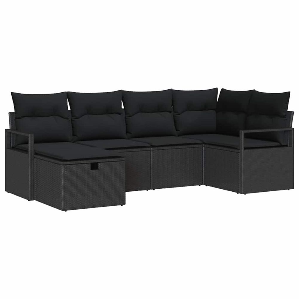 Ensemble de canapé de jardin 6 pc noir polyrotin