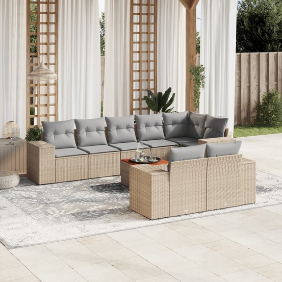 Salon de jardin avec coussins 9 pcs beige résine tressée