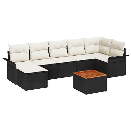Ensemble de canapé de jardin 8 pc noir et crème polyrotin