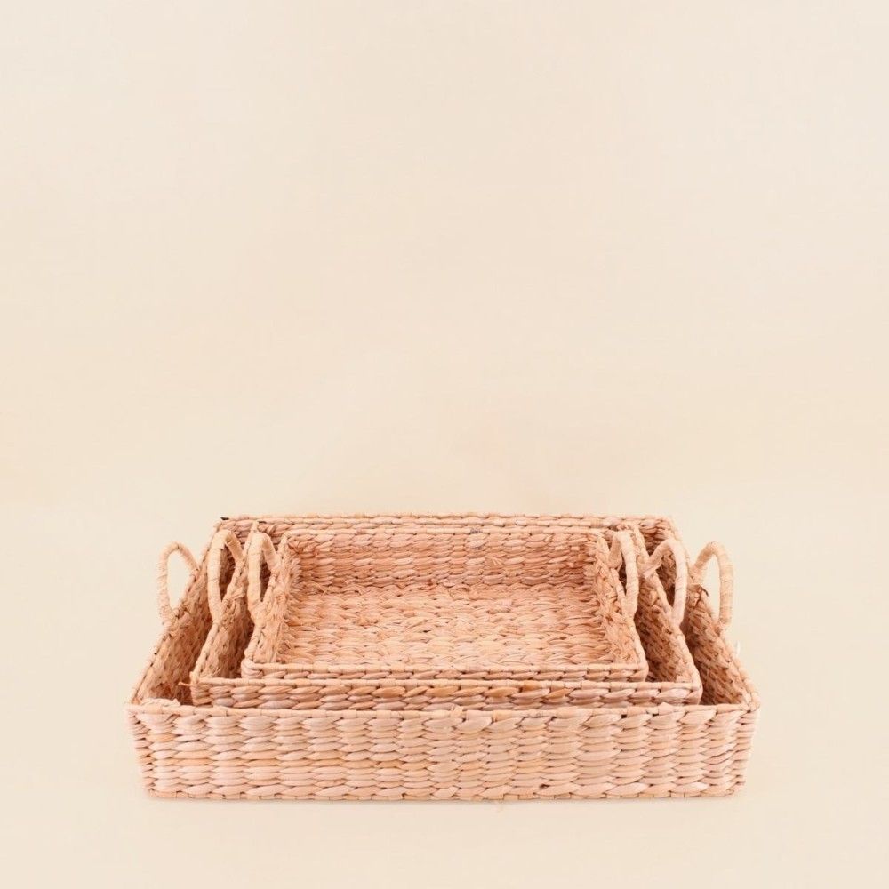 Set de 3 plateaux avec poignées en fibres naturelles