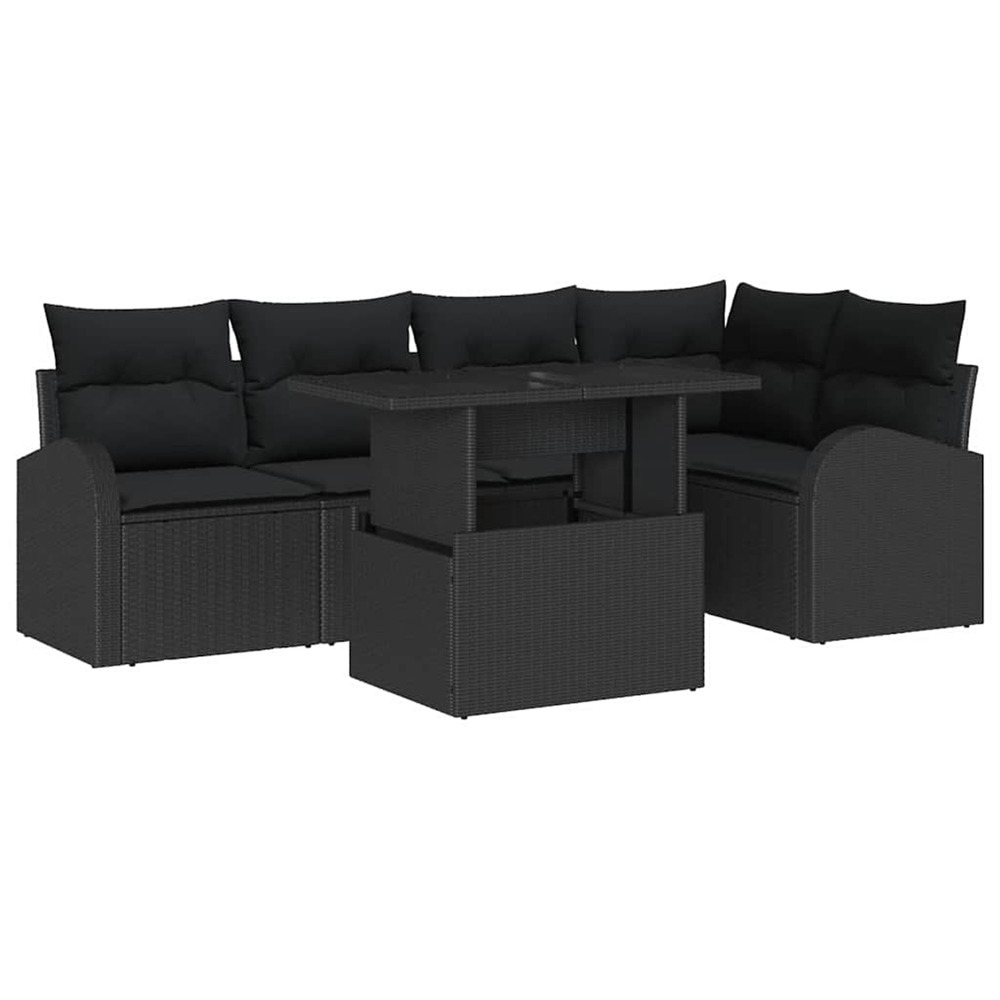 Ensemble de canapé de jardin avec coussin 6 pcs noir poly rotin