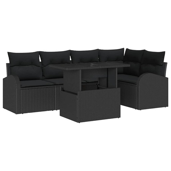 Ensemble de canapé de jardin avec coussin 6 pcs noir poly rotin