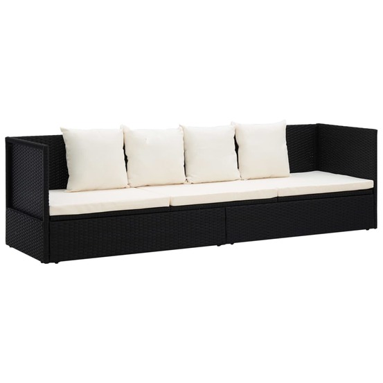 Lit de jardin chaise longue transat avec coussin et oreillers résine tressée noir