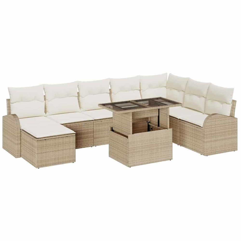 Ensemble de canapé de jardin 9 pcs beige poly rotin