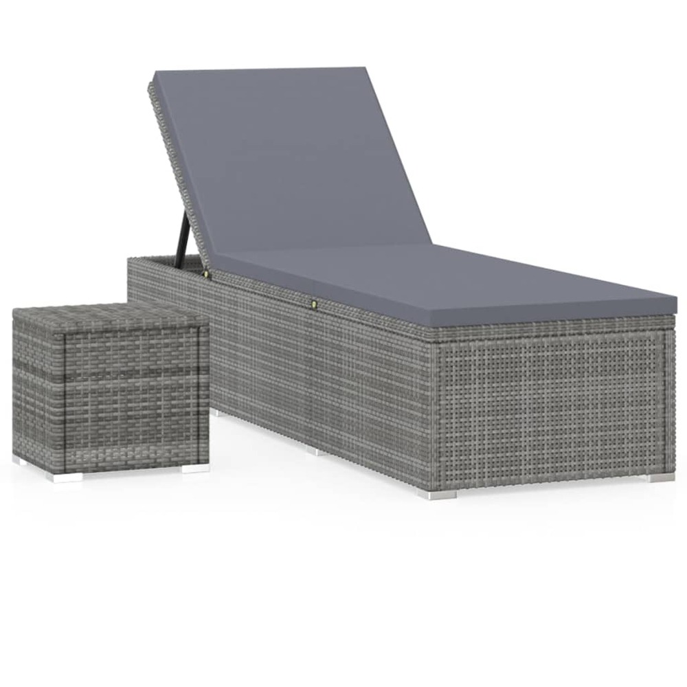 Transat chaise longue bain de soleil lit de jardin terrasse meuble d'extérieur avec coussin et table à thé résine tressée gri
