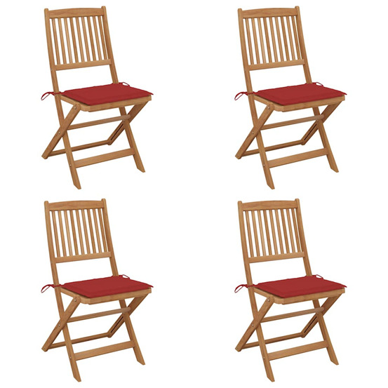Chaises pliables de jardin lot de 4 avec coussins bois d'acacia