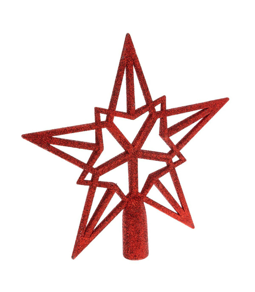 Déco sapin de noël cimier étoile rouge pailleté
