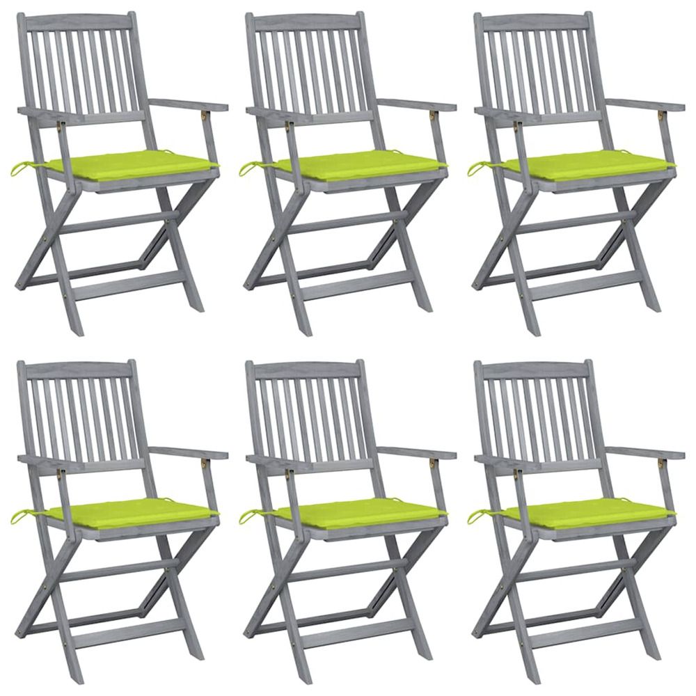 Chaises pliantes 6 pièces avec coussins en bois d'acacia massif