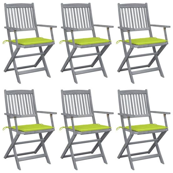 Chaises pliantes 6 pièces avec coussins en bois d'acacia massif