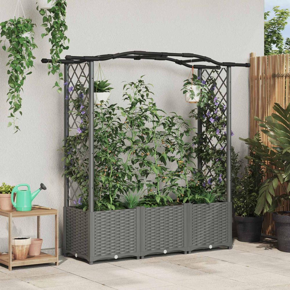 Bac surélevé pp pour balcon toit courbé treillis latéral 164x40x138cm gris clair