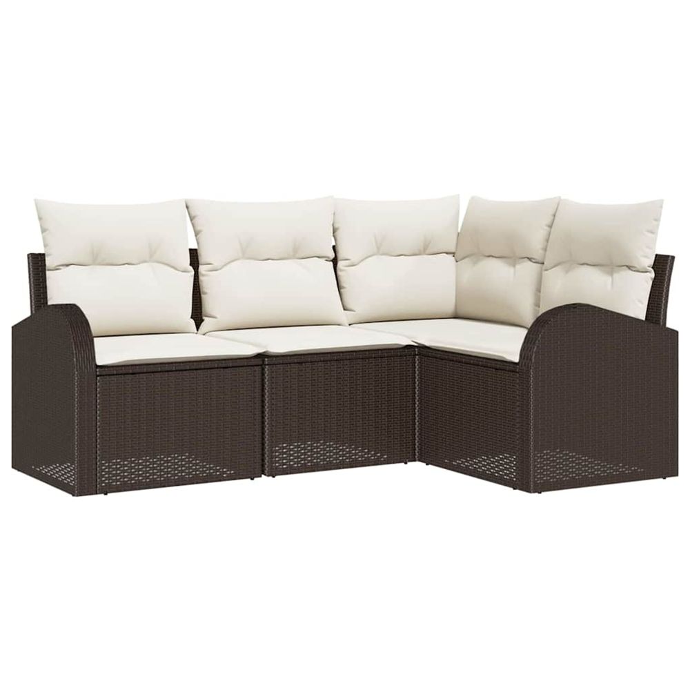 Ensemble de canapé de jardin 4 pc marron et blanc polyrotin