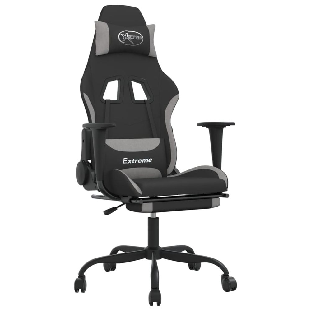 Chaise de jeu avec repose-pied noir et gris clair tissu