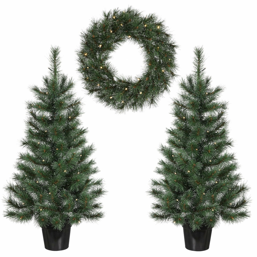 Black box trees - lot de 2 sapins de noël artificiel et 1 couronne led