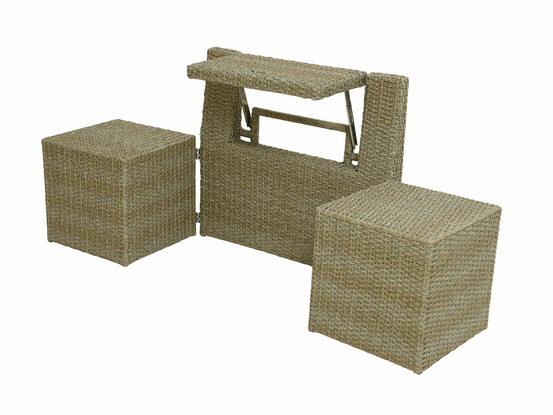 Ensemble de balcon table et pouf ou banc naturel java