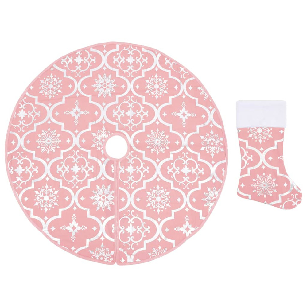 Jupe de sapin de noël de luxe avec chaussette rose 122 cm tissu