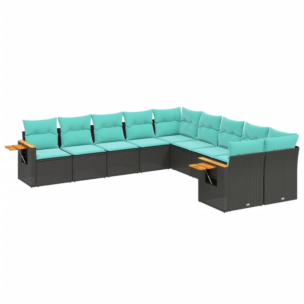 Salon de jardin 10 pcs avec coussins noir résine tressée