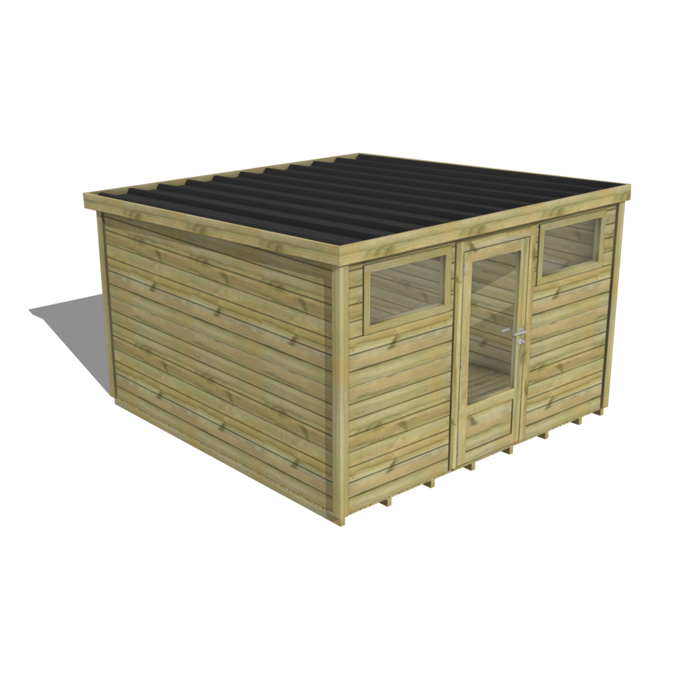 Abri de jardin bois pin traité autoclave 27mm - essentiel - 3,44x3,44m / 12m2 - bac acier - plancher bois