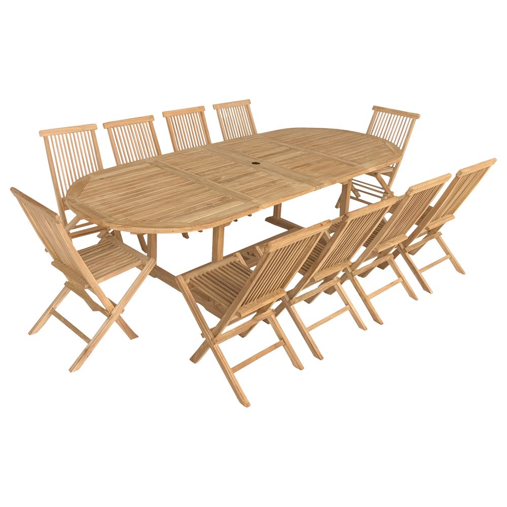 Salon de jardin en teck massif lombok - table ovale extensible - 10 places