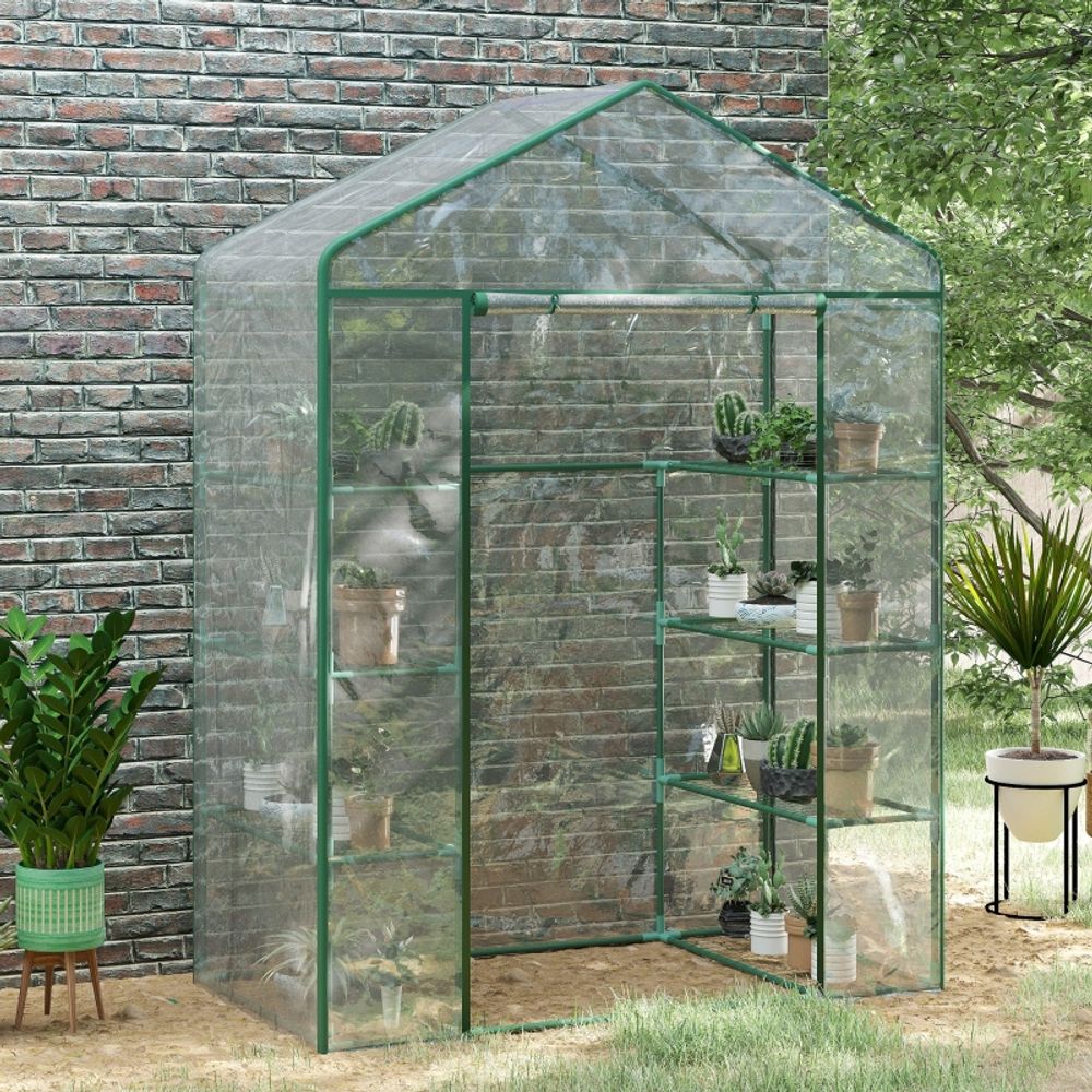 Serre de jardin acier pvc 143 x 73 x 195 cm verte 8 étagères porte zippée - comfortxl outdoor living