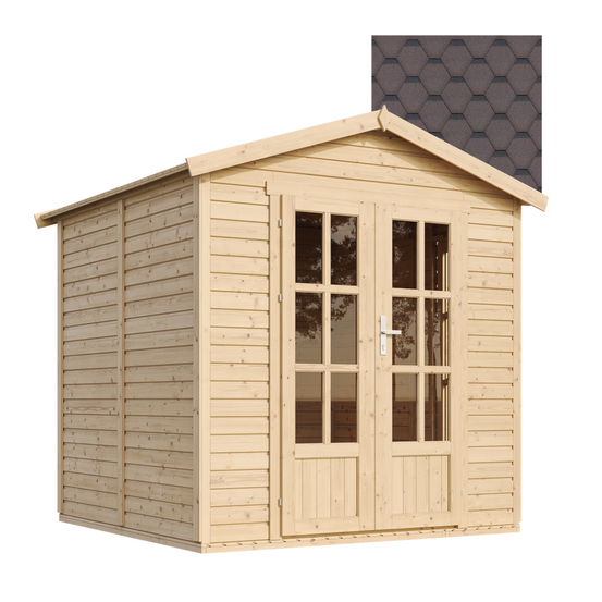 Abri de jardin en bois 4 m2 - l233xp222xh233cm - avec sol, avec des bardeaux bitumineux marron - m351fb+h351fbbrown