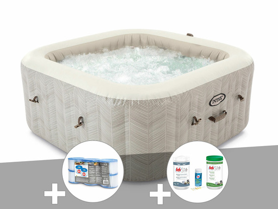 Kit spa gonflable purespa chevron carré bulles 4 places + 6 filtres + kit de tr