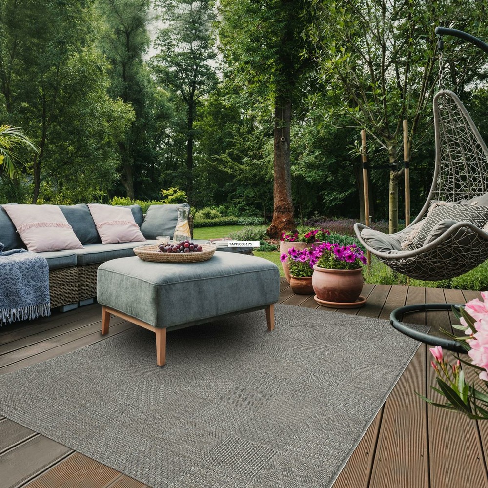 Tapis extérieur 120x160 tissé kilim gris mexico ex