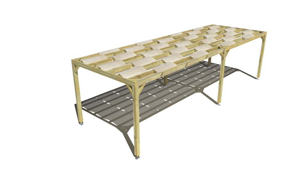 Pergola bois • 9m x 3m • indépendante • sens largeur • voilage semi-transparent inclus • livraison comprise