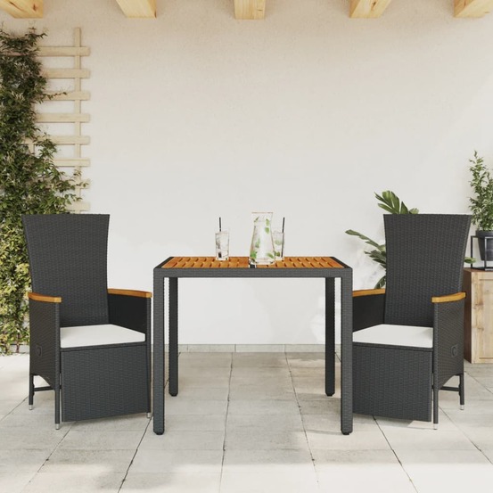 Ensemble à manger de jardin avec coussins 3 pcs noir