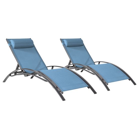 Lot de 2 transats galapagos en textilène bleu gris - aluminium gris anthracite