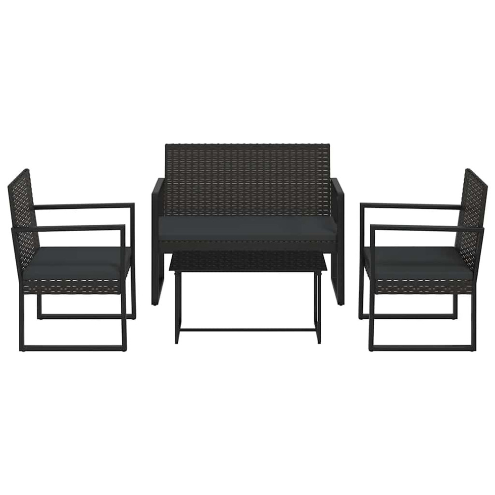 Salon de jardin 4 pcs avec coussins noir résine tressée