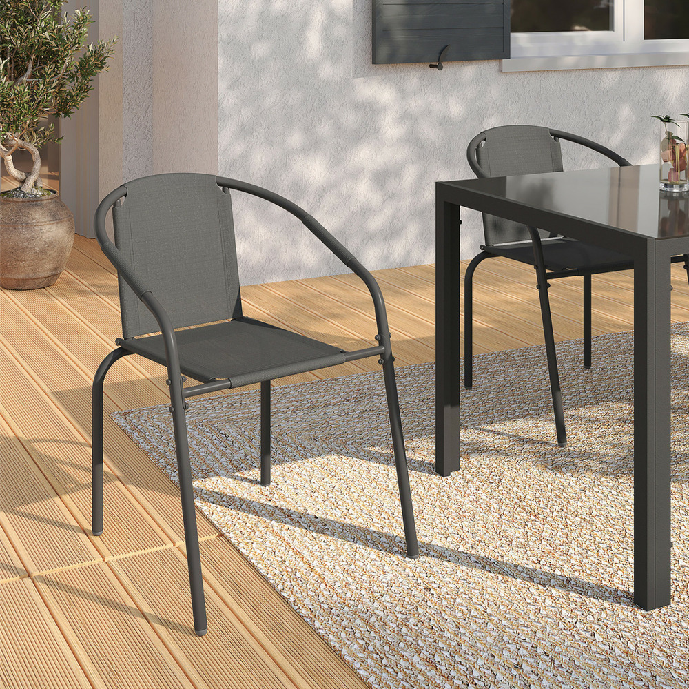 Lot de 6 chaises de jardin thelma métal et textilène empilables gris anthracite