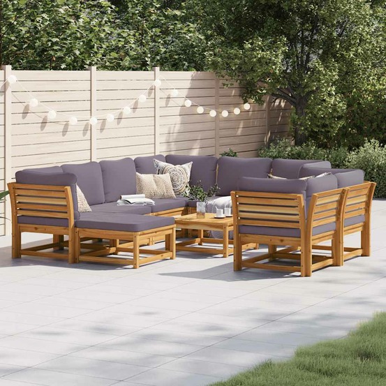 Salon de jardin avec coussins 10 pcs bois massif d'acacia