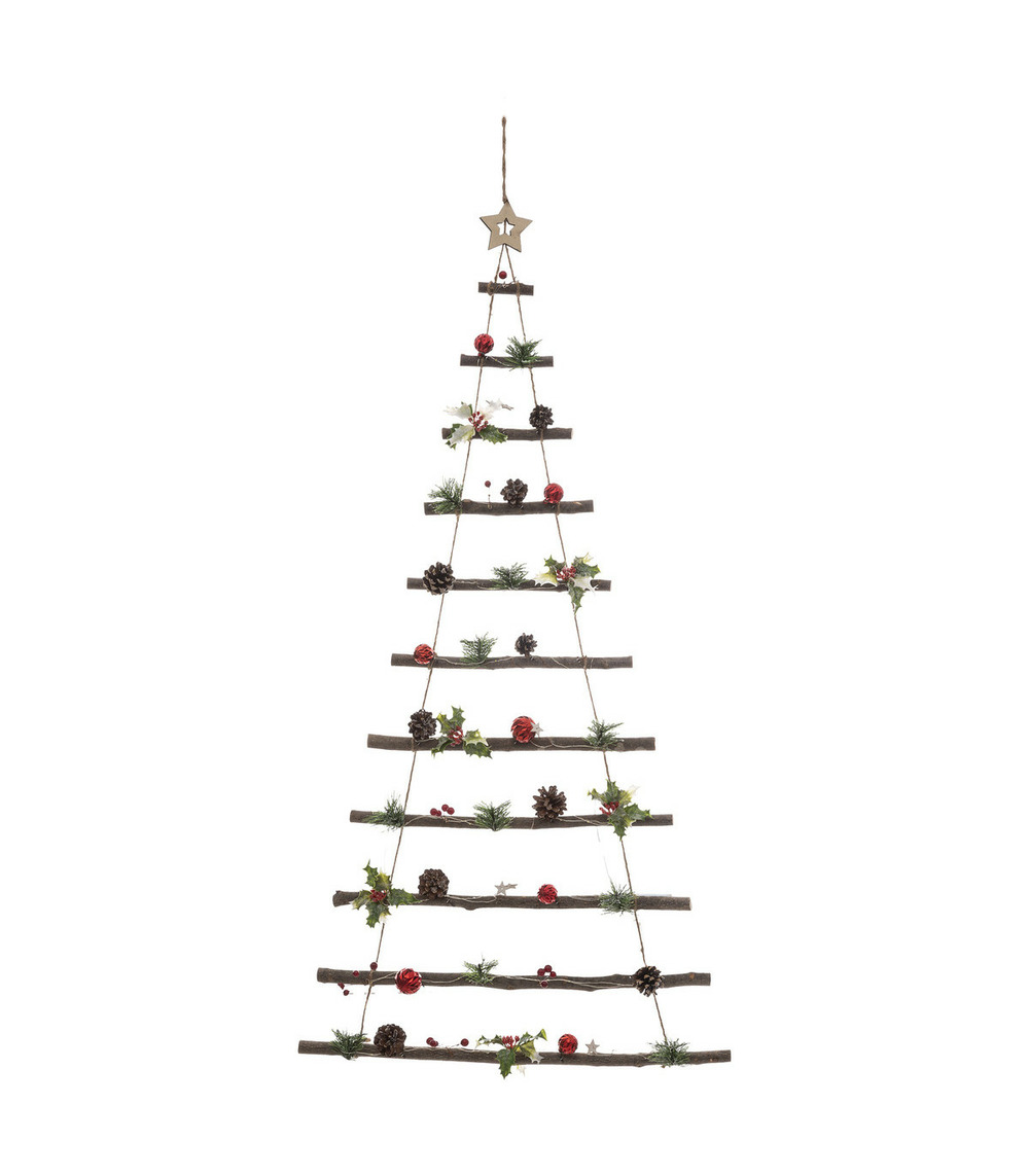Sapin de noël à suspendre lumineux à led avec déco rouge et verte h 120 cm
